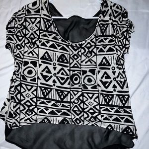 Geometric tribal print top with sheer back